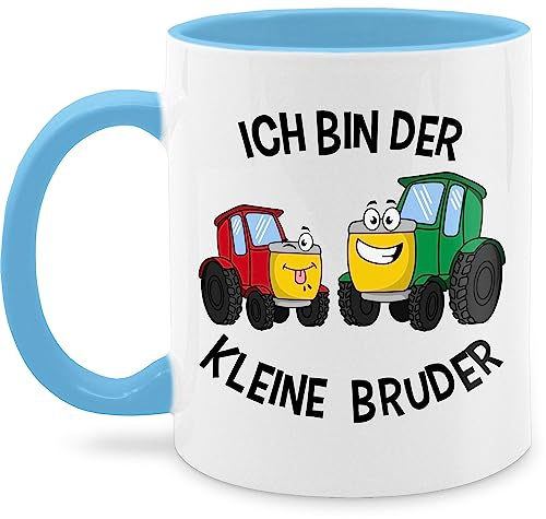 Tasse Tassen 325ml - Kleiner - Ich bin der kleine Bruder Traktor - 325 ml - Hellblau - little brother brüder bro landwirtschaft geschenk geschwisterliebe kleinen lil 2024 gro er für geburt