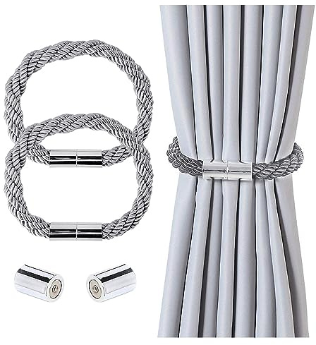 GWAWG 2 PCS Alzapaños Cortinas Sujeta Cortinas Recoge Soporte de la Cortina Cuerda Trenzada Gris para Fina o Gruesa Oficina en Casa