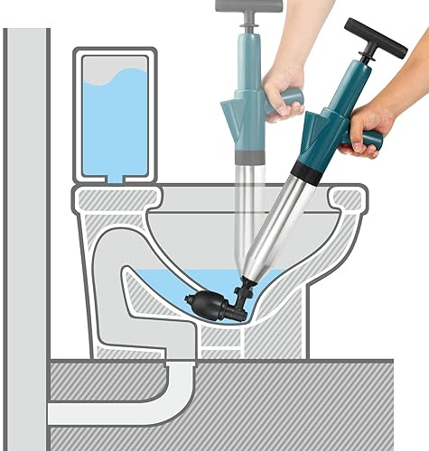 sourcing map Air Toilet Plunger Drain Blaster, Air Clog Remover Tool, Air Plungers with 4 Replaceable Heads, High Pressure Drain Plunger for Unclogger Toilet Sink Sewer Pipe Clog, Green