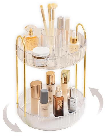 ROLIZOE 360 Drehbar Make Up Kosmetik Organizer 2 Ebenen Schminktisch Organizer Lazy Susan Makeup Skincare Organizer Kosmetik Regal Schmink Aufbewahrung Kosmetikbox für Dresser, Badezimmer, Transparent