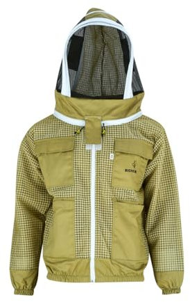 Imkerjacke Premium mit Atmungsnetz + Fechtschleier für Bienen Wespen Insekten Imkerei Stichschutz Insektenschutz S M L XL XXL XXXL, S · braun