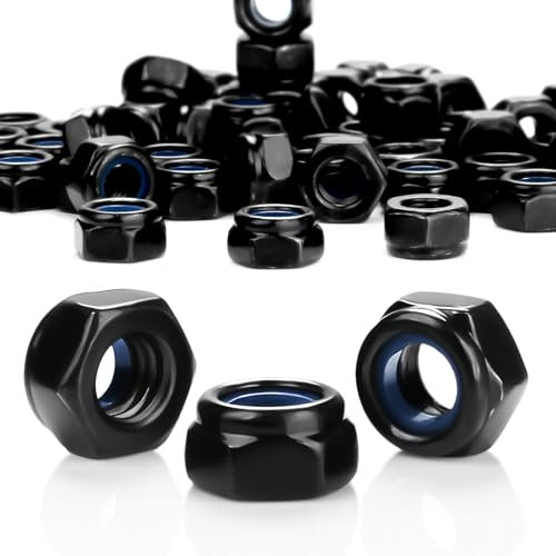 Pyroclasia Lot de 55 écrous autobloquants M5 noirs en acier au carbone DIN985 Écrou hexagonal en nylon Anti-desserrage Design ISO Metric M5 Classe 2B Rainure