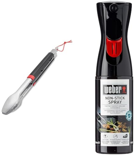 Weber 6317 Grillzange, Edelstahl, Schwarz/Silber & 17685 Antihaft Spray, Grillrost-Pflege, Non-Stick Spray, 200 ml, Schwarz, 25.0 x 6.0 x 9.0 cm