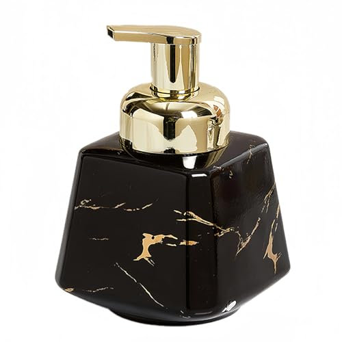 Dowbom Distributeur de savon moussant en céramique marbrée avec pompe dorée, distributeur de mousse à la main, pour cuisine de bar (noir, 414 g), BL-ZYQ-020