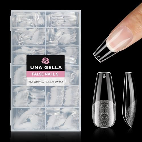 UNA GELLA Ballerina Tips für Gelnägel, 216 Stück 12 Größen Soft Gel Press on Nail Tips Full Cover Fake Nägel Set für Nagelverlängerung Halb Matt DIY Art Home