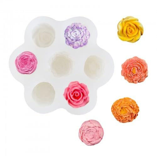 Silikonform Blüten Blumen, 6 Mulden 3D Rosen Blumen Silikonformen, Lebensmittelqualität Kerzenform Blume, Mini Blumen Silikon Silikonform, für Seife Fondant Schokolade Aromatherapie DIY Dekoration