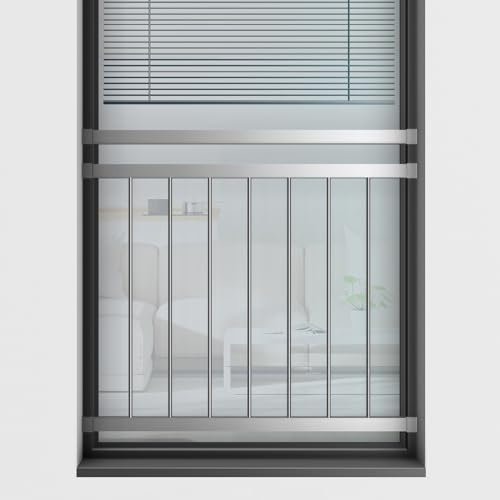 Edelstahl V2A - Französischer Balkon Franz Geländer VKT Stabgeländer - Innenbefestigung - 100x90 bis 185x90, verschiedene Montagesets, Balkongeländer (185x90 ohne Montageset)