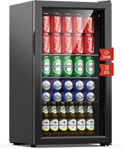 WIE Nevera Pequeña, Refrigerador de Bebidas con Puerta de Vidrio, 3 Estantes Ajustables, Control Inteligente, Puerta Reversible, Frigorificos Pequeños para Inicio/Bar/Oficina/Hotel (Negro 86L)