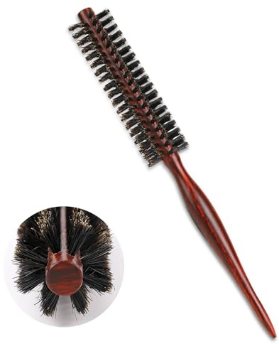 Small Round Hair Brush, Mini Natural Soft Boar Bristle Styling Brush Portable Travel Size Circular Hairbrush for Women and Men - Smoothing, Detangling, Adding Volume and Shine