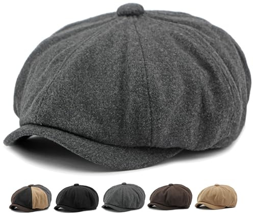Xinveen Men's 8 Panel Newsboy Cap Vintage Tweed Cap Herringbone Cabbie Flat Cap Gray