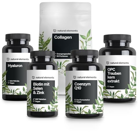 natural elements Beauty & Anti Aging Premium Set mit OPC & Q10 | Mit Kollagen, Biotin, Selen, Zink und Hyaluron, hochdosiert, ohne unnötige Zusätze, für die tägliche Beauty Routine