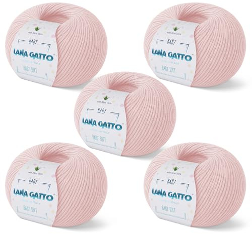 Wolle zum Stricken oder Häkeln 100% Merinowolle Extrafine von Lana Gatto. Baby Soft Linie Kinder, Neugeborene natürlich mit Aloe Vera (5, Rose - 13210)