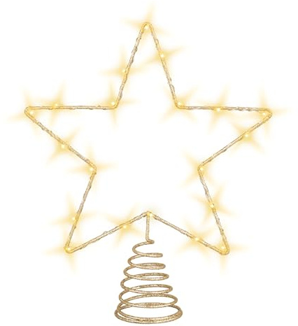 LED Weihnachtsbaum Spitze 27 cm warm weiß mit Timer - Gold - Beleuchteter Stern für den Christbaum Batterie betrieben - Baumspitze Tannenbaum Deko Bleuchtung Baumschmuck