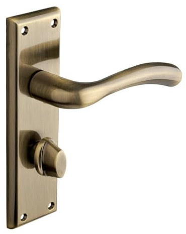 Designer Levers Minerva Lever Bathroom Door Handle, Antique Brass | Includes 1 pair, 8mm spindle and screws; 175mm. backplate length.