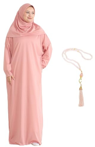 Prien Modish Group Vestito Da Preghiera Per Donna Con Girls Musulmana Hijab Abito Lungo Abaya Vestiti Set Dubai Kaftan Con Muslim Tasbih (Rosa, Standard)