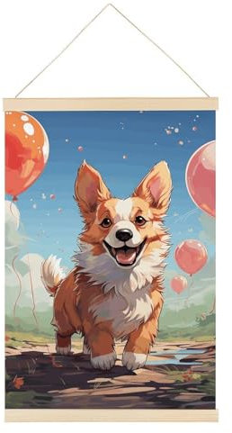 Balloons And Walking Corgi Magnetischer Posteraufhänger Rahmen 60 x 39 cm Holz Holzmagnet Leinwand Kunstwerk zum Aufhängen Posterrahmen Posterrahmen mit Seilmagnet für Poster, Drucke, Fotos, Bilder,