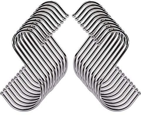 Yesaler Ganci a S in Acciaio Inox Multifuzionali 4 Pollici Gancetti da Appendere in Metallo per Cucchiai, Padelle, Asciugamani, Adatti per Cucina, Bagno, Ufficio 20 Pezzi (Argento)