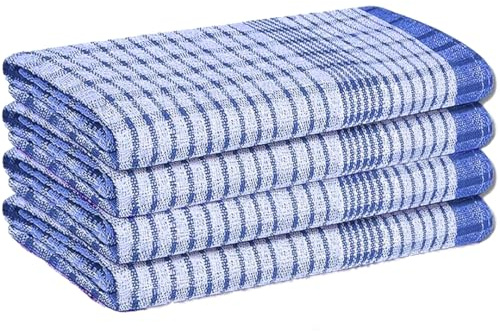Makooz Kitchen Tea Towels Pack of 4-100% Cotton Terry Towelling - 85g Large 70x45cm - Absorbent, Soft, Quick Drying, Lint Free Commercial Grade Long Lasting Dish Cloths Set for Bar & Catering - Blue