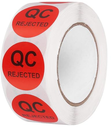 QUARKZMAN 1 Rotolo 500Pz Etichette QC Rifiutate, Adesivi di Controllo Qualità dell'Inventario Tondi da 1 Pollice per Gestione Magazzino Ispezione Organizzazione, Rosso