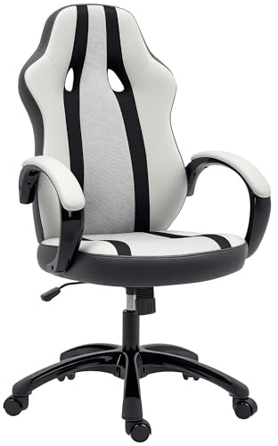 HOMCOM Silla Gaming Tapizada en PU y Malla Silla Gamer Giratoria con Función de Basculante Altura Ajustable para Hogar Oficina Estudio Gris