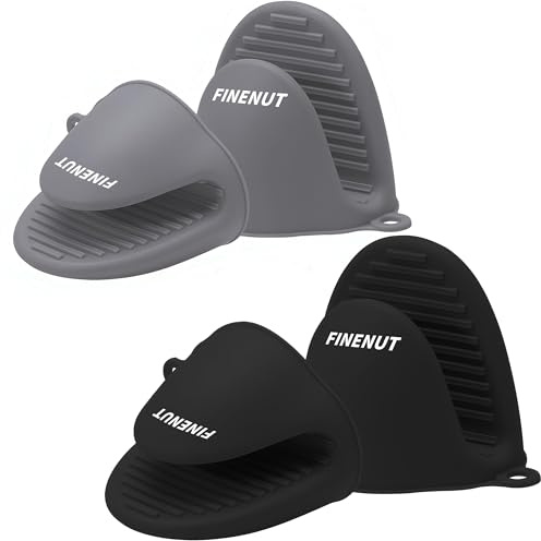 Mini-Silikon-Ofenhandschuhe, ungiftig, hitzebeständig, für Grill, Pizzastein, Luftfritteuse, leicht, rutschfest, kompakt für Camping/Backen, spülmaschinenfest, 4 Stück (2 Paar)