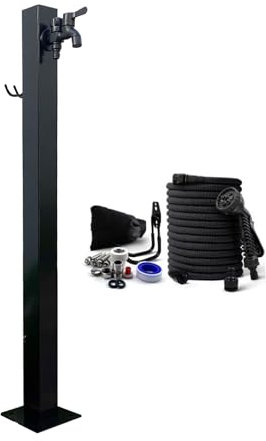 Fontaine de Jardin, Colonne d'eau de Jardin avec Robinets à Double Sortie, Robinet Extérieur avec Pistolet Pulvérisateur et Support de Tuyau, Robinet de Baignoire Autoportant