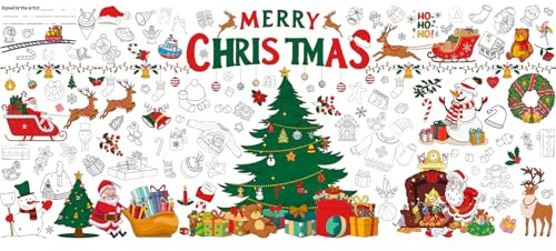 AinDen Christmas Colouring Tablecloth Crafts for Kids, Xmas Colouring Tablecloths,Giant 76x183cm Coloring Table Cloth Cover, Party Activities Gifts for Kids