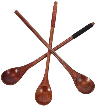 Luxshiny Juego De 3 Cucharas Largas De Madera Para Café y Miel, Cuchara De Azúcar Natural De Mango Cómodo, Utensilios Para Mezclar Bebidas y Cocina Diaria