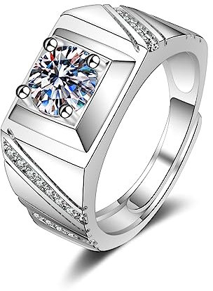 Bishilin Weißgold Ringe Herren 585 Echtgold, Hochzeitsringe Breit mit Diamant Siegelring Trauringe Ungewöhnlich Verlobung Ringe Männer Gr.63 (20.1)