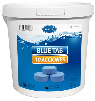 Tamar Cloro Blue-Tab 10 Acciones,Tabletas 200 gr,pastilla disolución lenta,biocida,mantenimiento agua piscina, desinfectante, abrillantador, floculante,clarificante,alguicida,regulador pH,antical 5 Kg