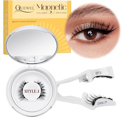 Faux Cils Magnetique, Cils Magnetique Naturel Réutilisables avec Applicateur, Aucune Colle Nécessaire QUEWEL Faux Cils Magnetique facile à porter et à enlever avec instructions (Style J)
