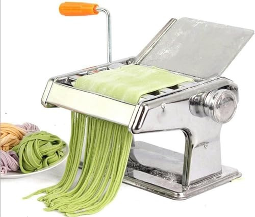 JMOUZHG Macchina per Pasta Professionale Macchina per Pasta Manuale in Acciaio Inossidabile con Istruzioni per l'uso Taglierina Fresca (Argento Taglia Unica)