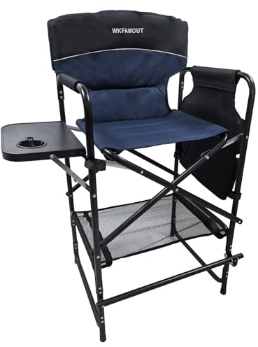 WKFAMOUT Tall Directors Chair 30.7 Seat Height Folding Makeup Chair with Side Table Folding Camping Chair Portable with Footrest for Outdoor Indoor Supports 350LBS