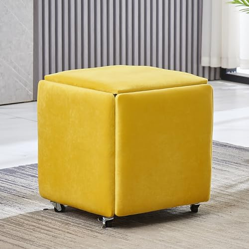 QYMYOZ 5-i-1 stapelbar ottomansk pall med svängbara hjul och mobil design, multifunktionell sittkub i PU-läder för vardagsrum och sovrum, sammetsfinish