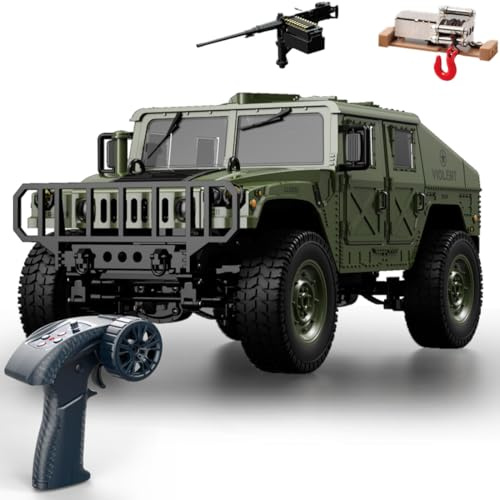 Eipol 1:14 Scale Alloy Off-Road Car RC, 2.4G 4WD All-Terrain Remote Control Car with Led Light, RC Crawler Military Truck RTR Hobby Toy for Adults(Army Green/With Winch&Machine Gun)