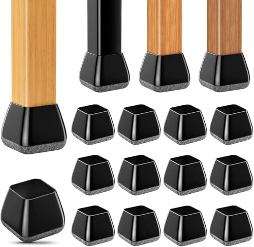 32 Piezas Protector Patas Sillas Silicona Negra Cuadrada 25-30mm con Almohadillas de Fieltro - Protege Suelos de Madera Dura de Arañazos