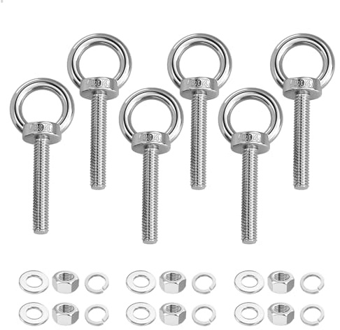 Tornillos de Argolla Anillo, 6 Piezas M8 x 60mm Acero Inoxidable con Tuercas y Arandelas Perno de Ojo unsealed Eye Bolts Para Fijación Robusta En Interiores y Exteriores, para uso industrial