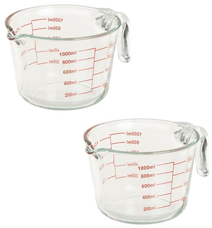 CasaSelección Set de 2 Jarras Medidoras de Cocina de 1 litro con Boca Ancha, Material Vidrio Transparente, Ideales para Repostería, Medidas 21x16x11 cm, Fáciles de Limpiar