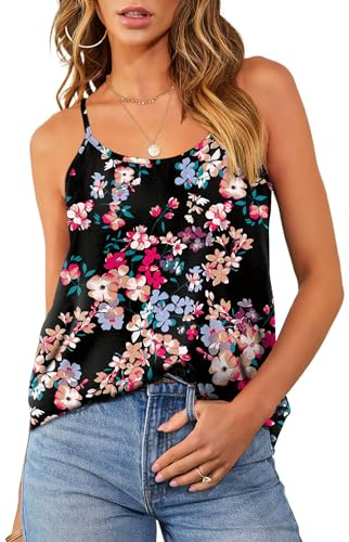 WIHOLL Womens Tops Cami Vest Tank Tops for Women UK Summer Sleeveless T Shirts Ladies Fashion Clothes 2026 Size 14-16 Black Floral L