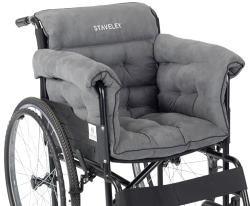 Staveley Wheelchair Full Cushion – Extra Thick Padded Seat Cushion, Back & Armrest Wheelchair Cushion | Helps Keep You Warm & Comfortable | Fits Transit & Self-Propelled Wheelchairs | Grey