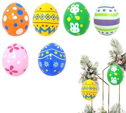 Ostern Aufblasbare Eier Für Den Außenbereich,Sechs Stück Große Aufblasbare Deko Für Zuhause | Ostern Gartendekorationen | Für Garten Innenhof Rasen Terrasse Gehweg Außenbereich Vorgarten Park