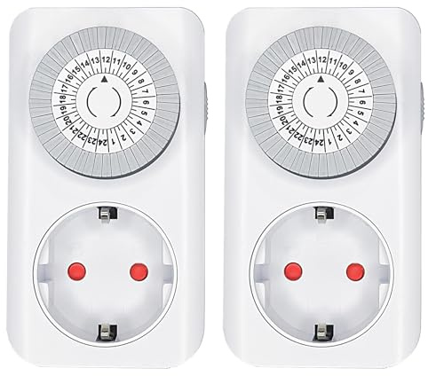 Mechanische Zeitschaltuhr Steckdose, MDCMLKS 2er Set 24-Stunden-Programm Analoge Zeitschalt-Steckdose für Innenbereich, 30min Intervall Timer mit Kindersicherung, für Lichter, Weihnachtsdeko, Lampen