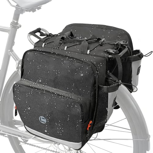 NDakter Bike Panniers, 30L Waterproof Bike Pannier Bags for Rear Rack, Expandable Double Bicycle Trunk Saddle Bag with Reflective Strips,Ebike Accessories for Commute Road and Mountain Cycling Travel