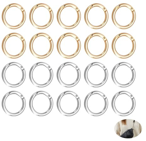 20 Mini Karabiner O-Ring 25mm Schlüsselringe Spaltring Taschen | Klipphaken Gold Silber Schlüsselanhänger Haken, Befestigung Accessoire Handwerk, Ringclip Metall Geldbörse Clip