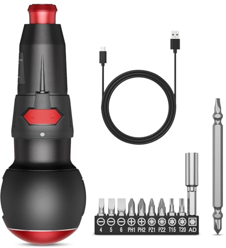 Ankilo Electric Screwdriver Set, 3N.m/10N.m Upgraded Cordless Screwdriver | with LED Light, Auto & Manual Modes, Ball Grip, 10 PCS Bits& 1 Bits Holder, for Electronics, Bicycle, DIY