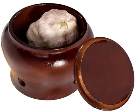 Aakluk Contenitore per aglio | Vaso per cipolle in legno con coperchio, contenitore ventilato per aglio, per zenzero, patate, per cucina, campeggio, ristorante e