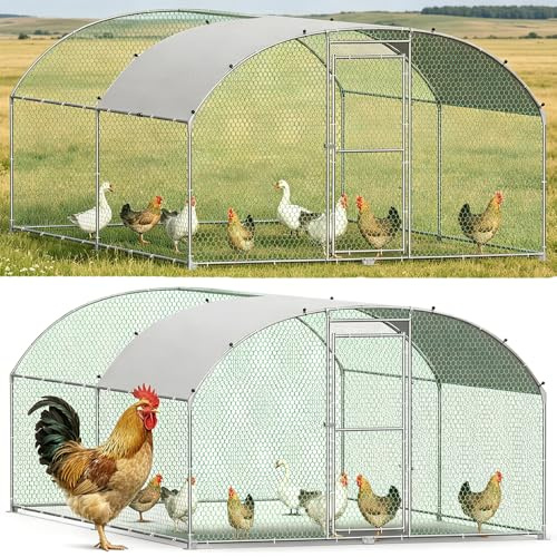 pollaio per galline da esterno 3x4x2 m, recinto per galline con struttura ad arco in metallo, gabbia per polli e piccoli animali, voliera con telo di copertura, recinto per polli, piante