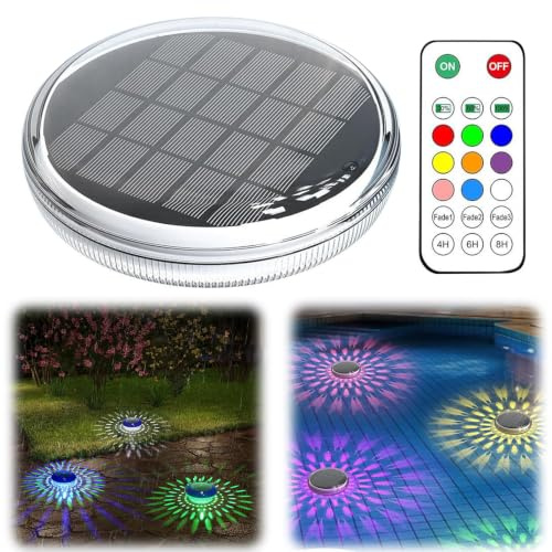 Solar Powered Floating Pool Light, IP67 Waterproof RGB Lamp, 9 Colors 3 Modes LED Floating Lighting with Remote Timer for Garden Pond Party Wedding Decoration