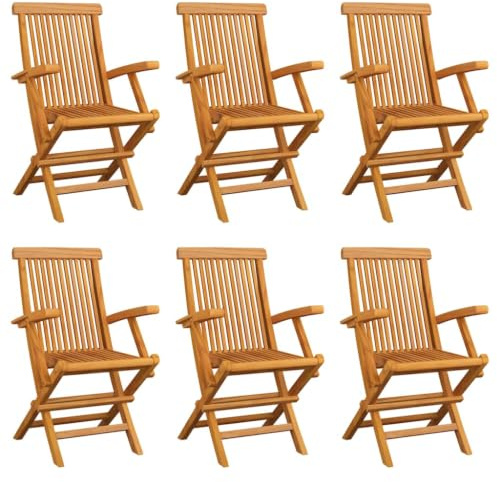 YuuSsea Fällbara trädgårdsstolar 6 st. Massivt trä teak, väderbeständig, med armstöd, ryggstöd, stapelbar, platsbesparande för balkong, terrass, utomhus, camping, pool, bekväm