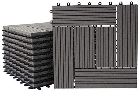 Mendler WPC Bodenfliese Rhone, Holzoptik Balkon/Terrasse, 11x je 30x30cm = 1qm versetzt - Premium grau